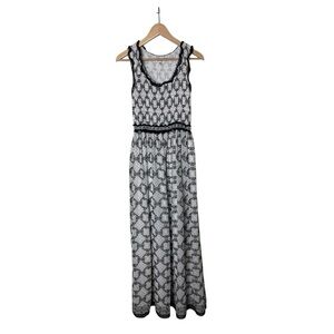 Y2K Max Studio Smocked Maxi Dress Butterfly Black Ivory S